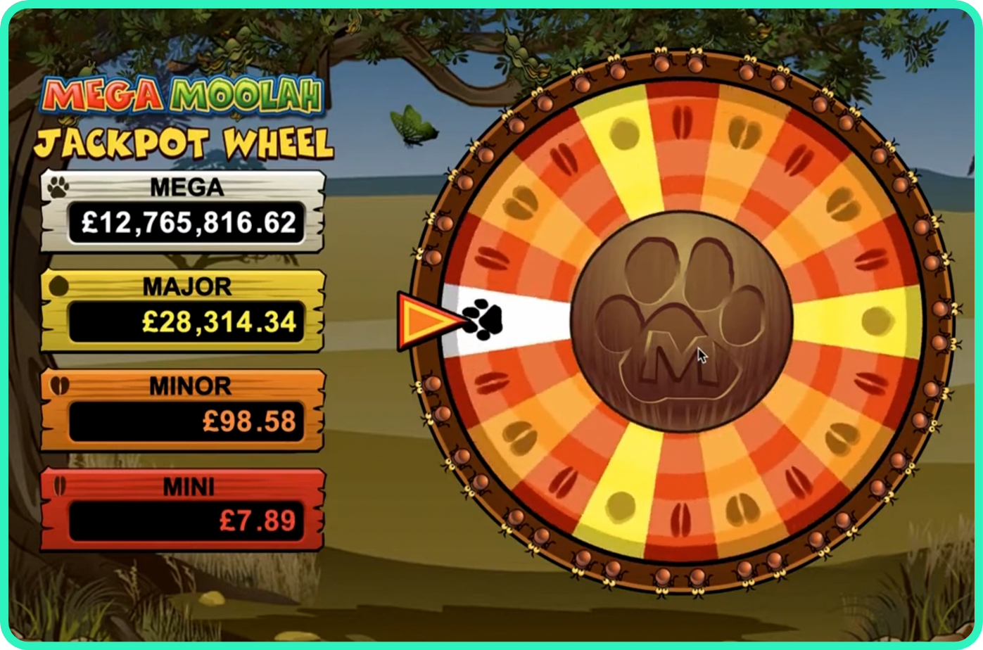 Mega Moolah prize wheel screenshot